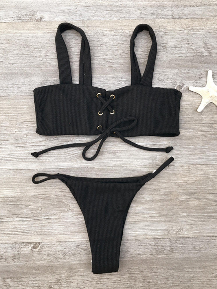 Ribbed Lace-Up Bikini Set